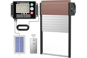 CHAMUTY Automatic Chicken Coop Door Opener - Solar Powered, Auto Chicken Coops Door with LCD Display and Timer/Light Sensor Modes for Safe