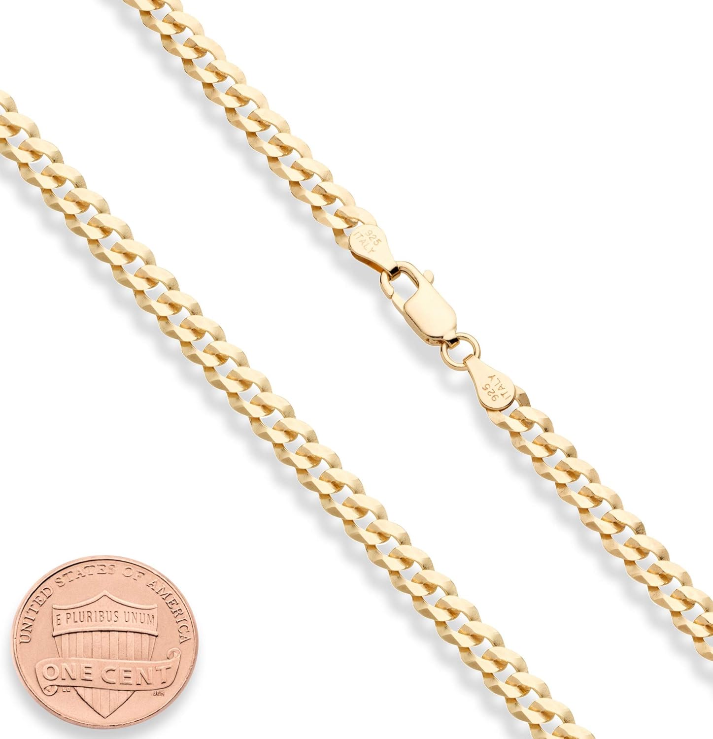 MiaBella Solid 18K Gold Over Sterling Silver Italian 5mm Diamond-Cut Cuban Link Curb Chain Necklace for Women Men, 16, 18, 20, 22, 24, 26, 30 Inch 925 Sterling Silver Made in Italy (20 Inches) | 