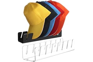 CAYYET Baseball Hat Storage and Display Rack, Acrylic Organizer, Installation-Free, Holds 14 Hats for Bedroom, Closet and Dresser2pcs (1 Black + 1 Clear)