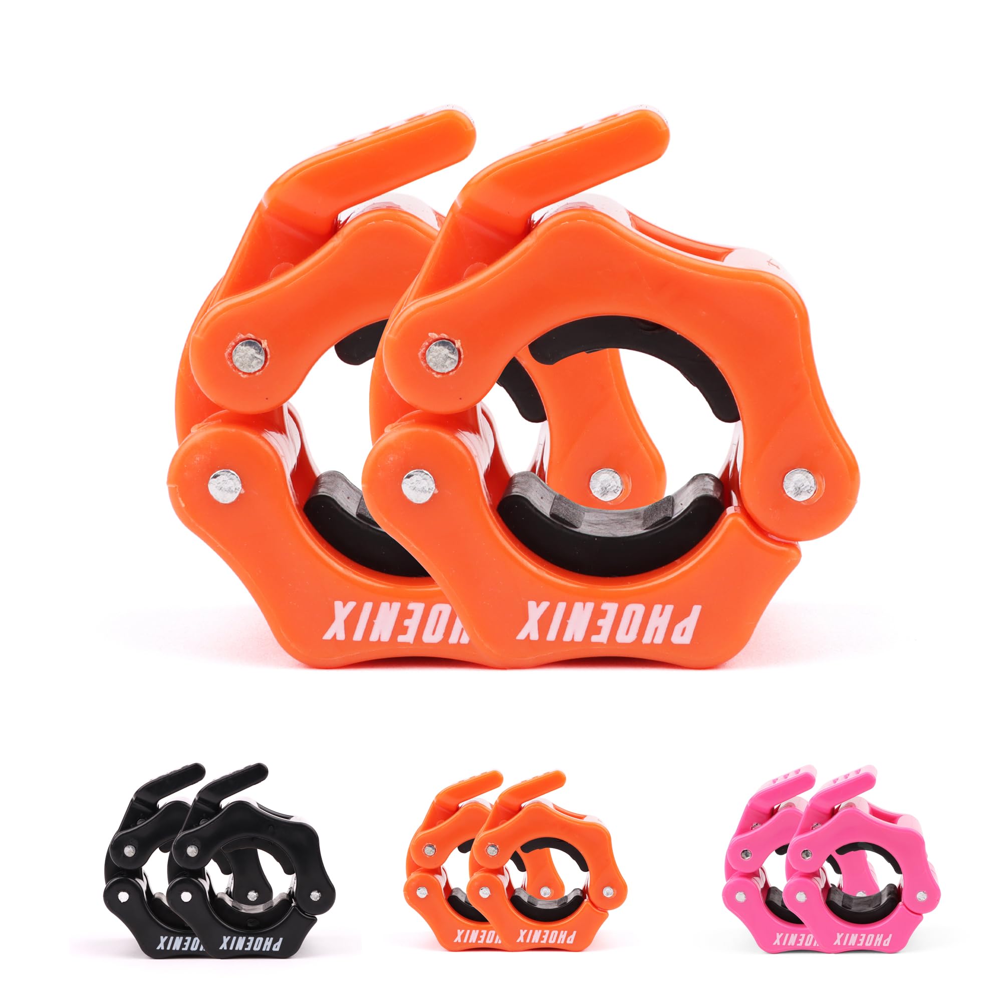 Phoenix Fitness Barbell Clamps - Pair of 1” or 2” Olympic Bar Collars for Weightlifting Bars - Set of 2 Heavy-Duty Barbell Clips - Quick Release Clamps for Home & Gym Training - Orange, 1-inch