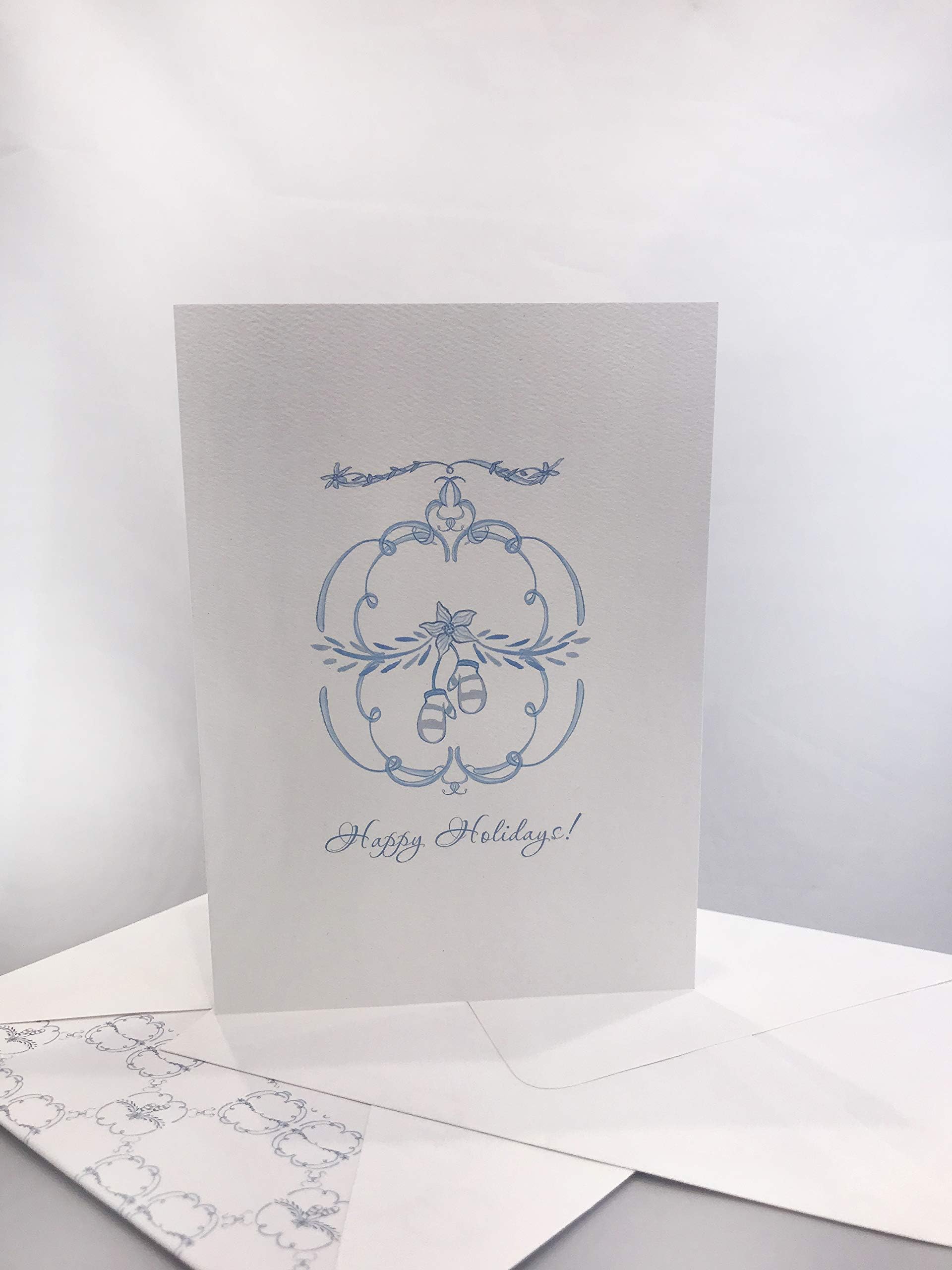 Greeting Card- Holiday Card Calligraphy Mitten - Designer Eliza Gwendalyn Hand Designed 5'' X 7'' Card Blank Inside- 5 Pack