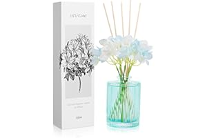 DIUFJAG 6.7 oz Clear Spring Reed Diffusers with 5 Rattan Sticks and 6 Artificial Flowers, 200 ml Scent Diffuser for Home Bathroom Decor, Long Lasting up to 50 Days