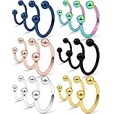 SCERRING 16G Nose Hoop Rings Stainless Steel Nose Horseshoe Hoop Rings Eyebrow Lip Ear Tragus Septum Piercing Jewelry Hanger Retainer 6-16mm 18-36PCS