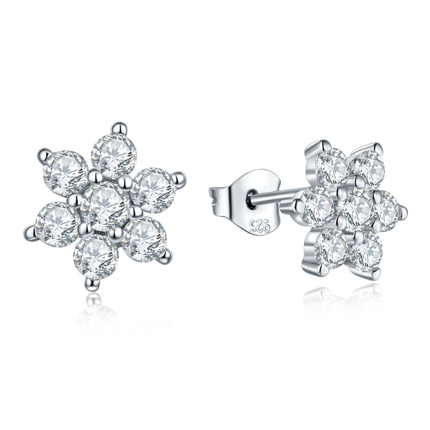 YL pendientes copo de nieve con circonita blanco Oro plateado Joyería mujer