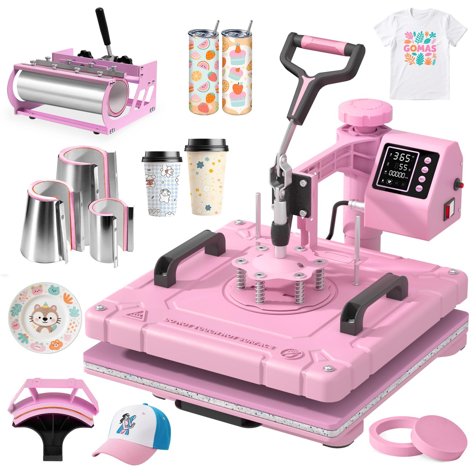Photo 1 of **SIMILAR ITEM **ACTUAL MODEL SHOWN IN PICTURES BELOW** 8 in 1 Heat Press Machine 15x15 inch 360-Degree Swing Away Digital T Shirt Pressing Machine Multifunction Heat Transfer Sublimation Combo for T Shirts Mugs Hat Plate Cap,Pink