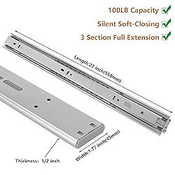 LONTAN Soft Close Drawer Slides 22 Inch Side Mount