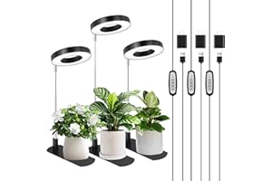 LBW Grow Light for Indoor Plants, Full Spectrum Halo Plant Grow Light with Base, Height Adjustable Plant Lamp with Auto On/Off Timer 4/8/12H, 4 Dimmable Brightness, for Small Plants, Black, 3 Packs