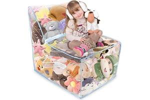 OYHQES Blue Clear Stuffed Animal Storage Bean Bag Chair for Kids, Large Zipper Cover With Handle, Creative Plush Toys Storage, Tidy Room
