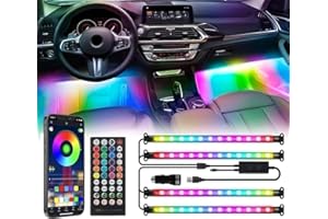 EJ'S SUPER CAR Car LED Lights, Smart RGB+IC 48 LED Car Interior Light, 16 Million Colors Strip Light, APP Control, Music Mode, Scene Modes, 2 Lines Design with Car Charger, Under Dash Lighting for SUVs, Trucks