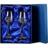 jessie Wine Glass Handmade Painted Enamel Flower Gin Glass Wine Glass Birthday Mothers Day Gifts (Blue *2+gift box)
