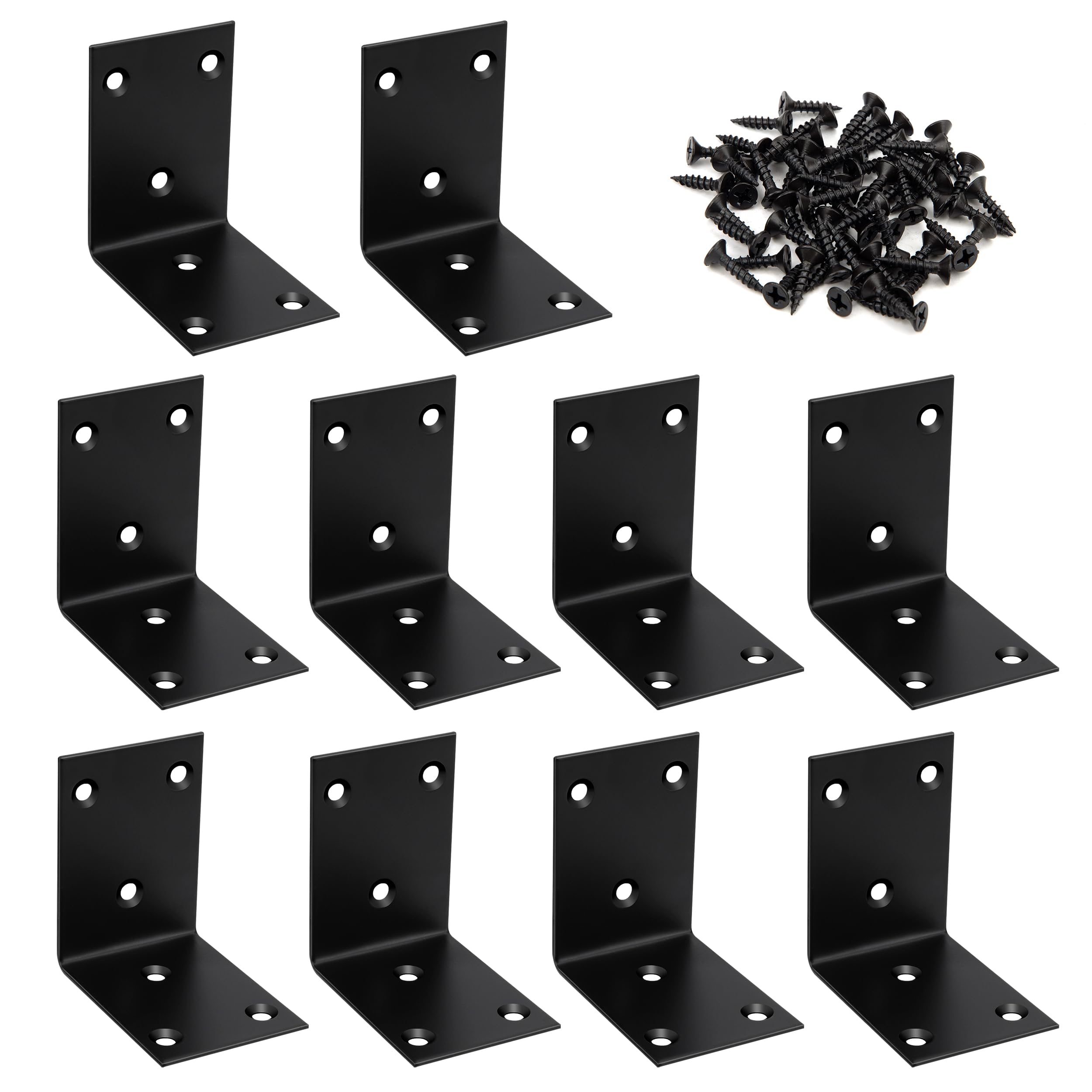 Corner Bracket 90 Degree Corner Brace Right Angle Brackets Support Stainless Steel Fixing L Repair Connector with Screws for Furniture Desk Table Shelf 85*85*48mm 10pcs Black