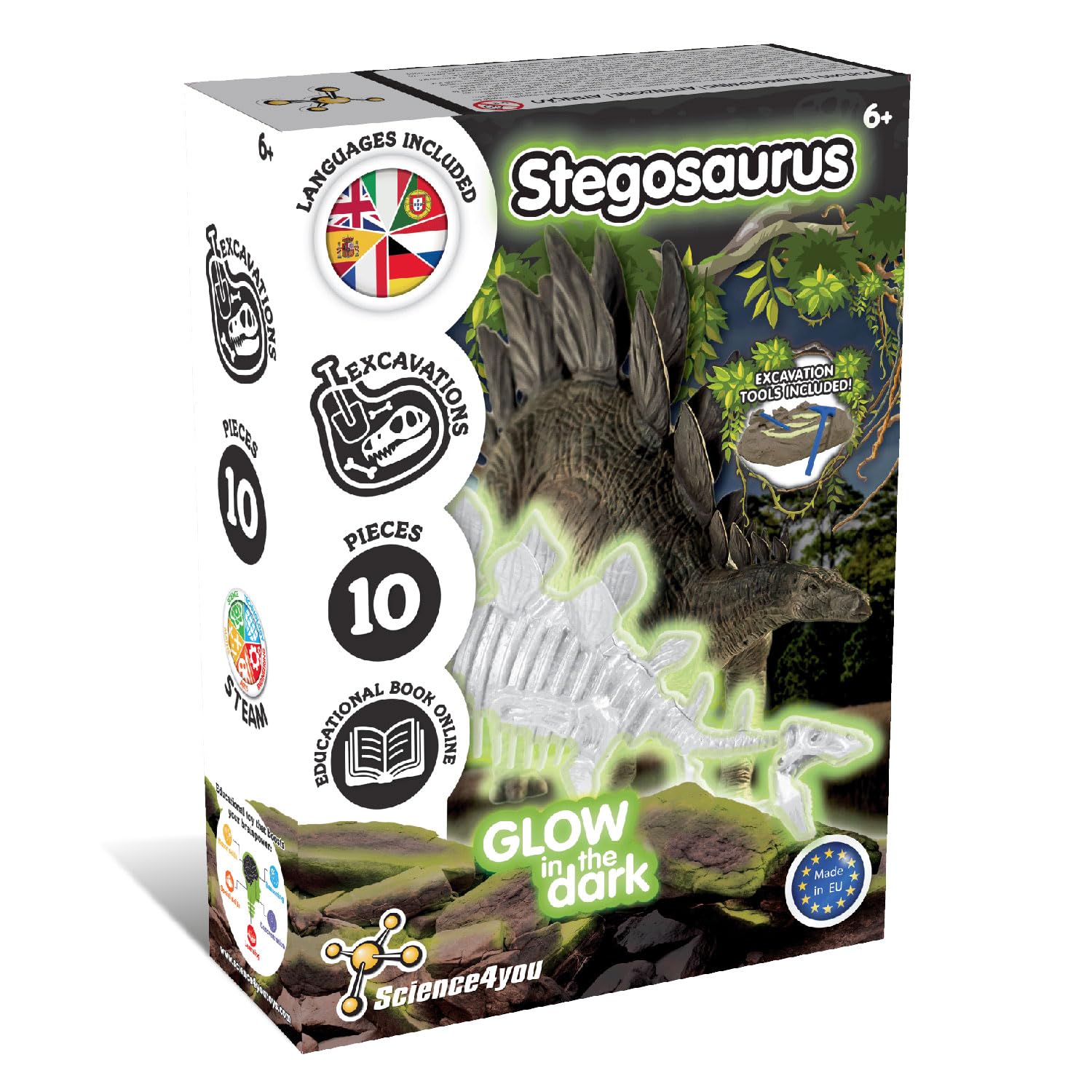 Science4you Stegosaurus Fossil Digging Kit for Kids - Dinosaur Fossil Dig Kit, Glow-in-the-Dark Stegosaurus Figure, Excavation Set, Stem Toys, Games, Gifts for Girls & Boys Age 6+ Years Old