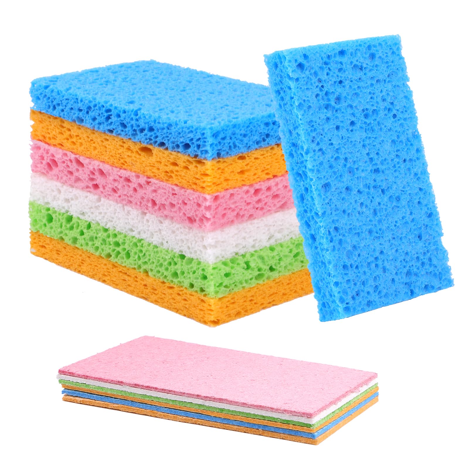 Washing Up Sponges, 12pcs Natural Cellulose Cleaning Sponges,Non-Scratch Kitchen Sponges for Dish, Household, Cookware, Bathroom