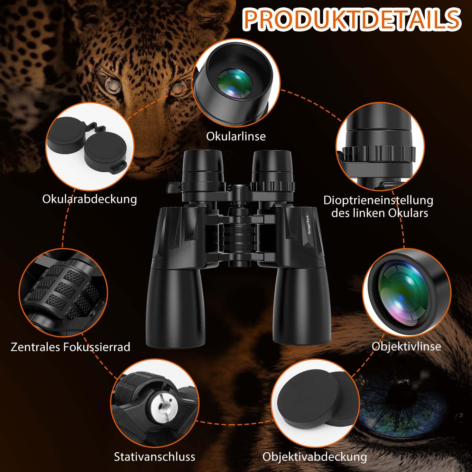10–30x50 Zoom Fernglas für Erwachsene, HD Fernglas für Vogelbeobachtung, Reisen, Jagd, Konzerte mit großer Sicht, BAK4, FMC-Objektiv, klare Sicht bei schlechten 6