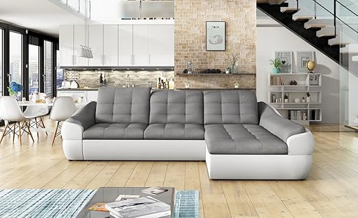 Ecksofa INFINITY MINI mit Schlaffunktion Sofa Couch Schlafsofa Polsterecke Bettfunktion (ottomane rechts, kunstleder weiß / s