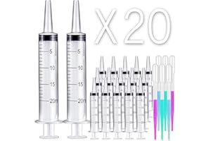 FOOSI 20 Pack 20ml Syringe Without Needle - Syringes for Lip Gloss, Large Plastic Syringes for TKB Lip Gloss Base，Scientific Labs, Dispensing, Measuring, Watering, Refilling，Multiple Uses