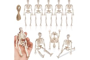 MGLIFEUL 8 Pcs Halloween Mini Skeleton Figurine Decoration,6”Halloween posable Skeleton Decor,Small Plastic Skeleton Figure for Halloween Spooky Home Decor Haunted House Decorations Party Favors