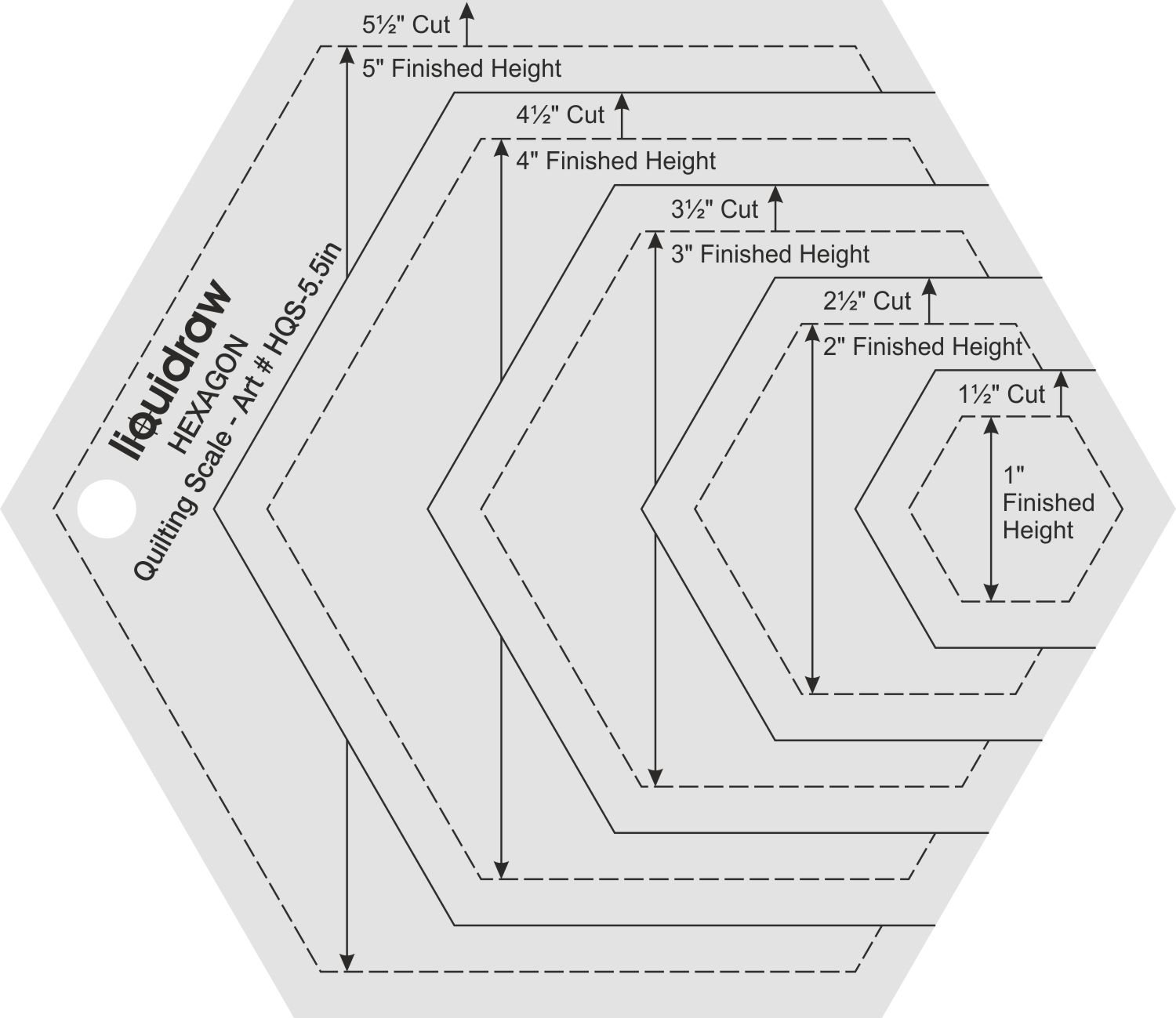 Liquidraw Quilting Template Ruler for Patchwork - Hexagon | Single Clear Acrylic Quilt Template Stencil | Cuts Hexagons from 1" to 5" | Easy-Read Sewing, Cutting, Piecing, Measuring & Craft Guide