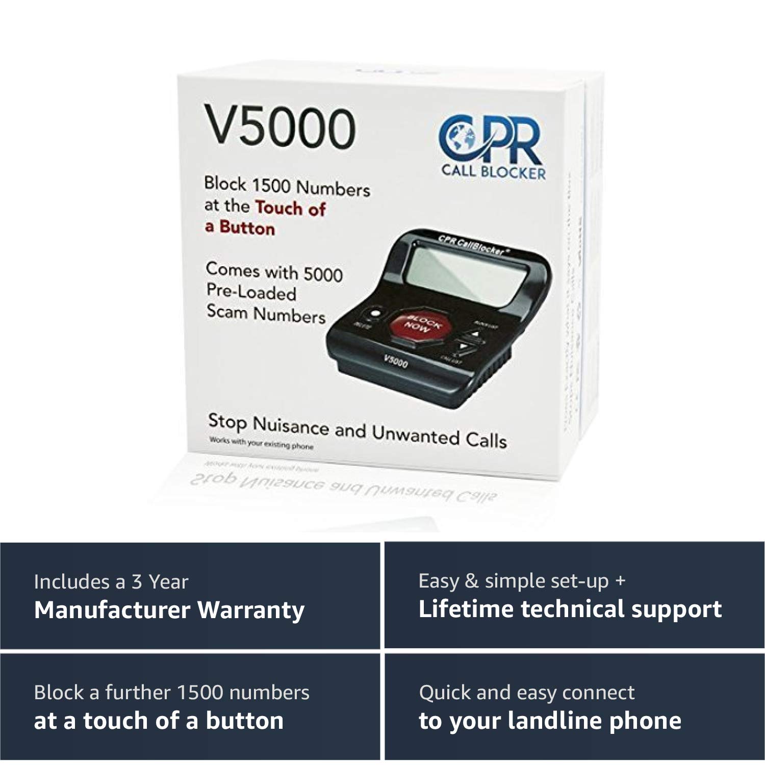 CPR V5000 Call Blocker for Landline Phones Preloaded with 5000 known