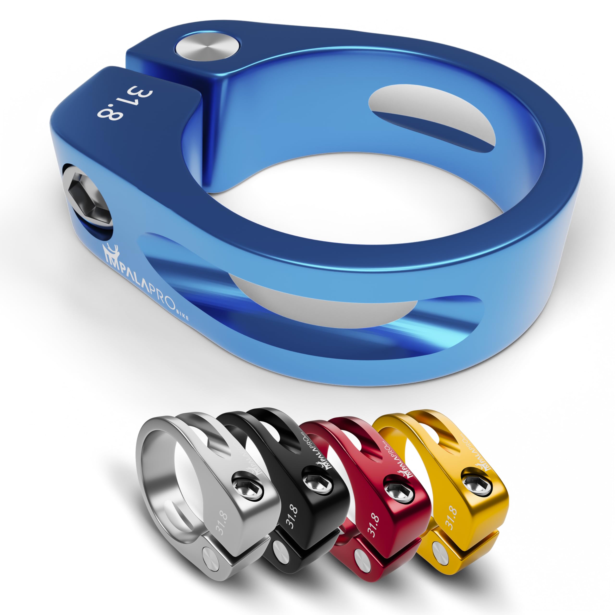 IMPALAPRO Seatpost Clamp 34.9 mm / 31.8 mm – Ultralight 38gCNC 7075 Aluminium Bike Seat Clamp for MTB, Road & Folding Bikes, Anti-Rust Anodised Finish (Blue, 31.8 mm)