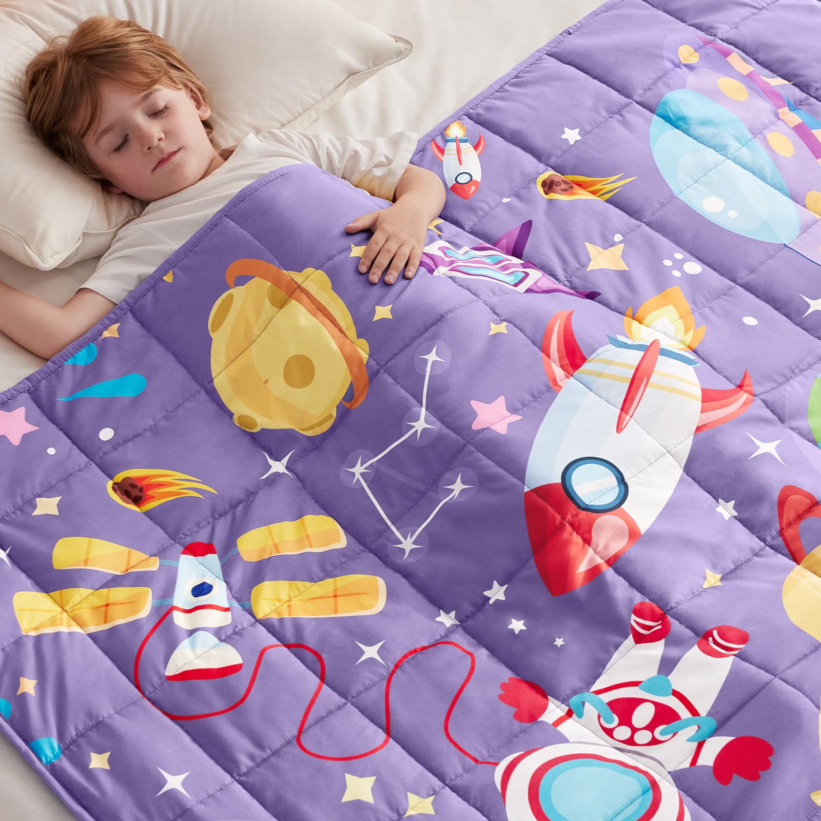 anfie Weighted Blanket Kids(40"x60" 7lbs) Weighted Blanket Cooling Blanket for Sleeping,Throw Size Breathable Blanket with Premium Glass Bead(Purple Aerospace)