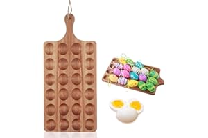 24 Holes Wooden Deviled Egg Platter, Thickened Tray for Party, Rectangle Charcuterie Boards Egg Plate Holder Refrigerator Con