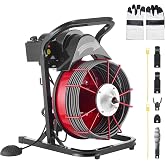 VEVOR Drain Cleaner Machine 75 FT x 3/8 Inch Sewer Snake Auger Manual Feed | For 2" to 4" Pipes Clogs Clearing, Steel Solid Core Cable, with 4 Interchangeable Cutters &amp; Air-activated Foot Switch