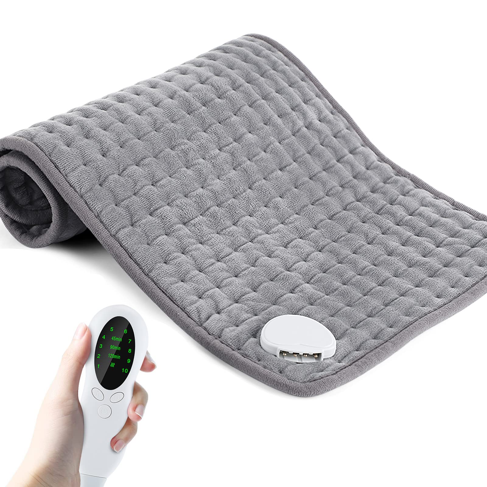 HIYAA Pad, Electric Heating for Pain Relief, 6 Temperature Settings and 9 Timing with LCD Display, Blanket Auto Shut Off Machine Washable, 12" x24 (30x60cm, Grey), Heat-01