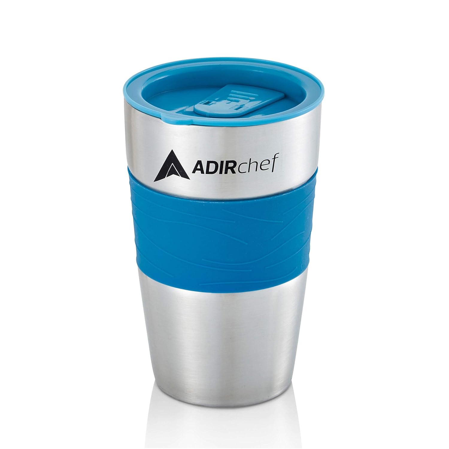 AdirChef Travel Mug 15 Oz - Insulated BPA Free Stainless Steel Vacuum Tumbler w/Spill Proof Slide Lid for Hot/Cold Drinks Great for Outdoor, Driving, Home or Office Use (Crystal Blue)