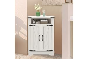 Garvee Corner Bathroom Cabinet with Barn Doors, Small Corner Cabinet for Small Spaces, Farmhouse Bathroom Table with Adjustab