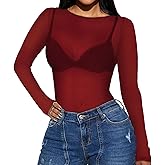 Women's Mesh Tops Sheer Long Sleeve Tee Shirts Bodycon See Through Blouse Clubwear