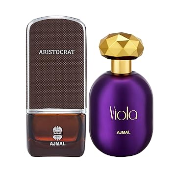 Ajmal Aristocrat EDP Citrus Woody Perfume 75ml for Men and Viola EDP Fruity Floral Perfume 75ml for Women + 2 Parfum Testers FREE