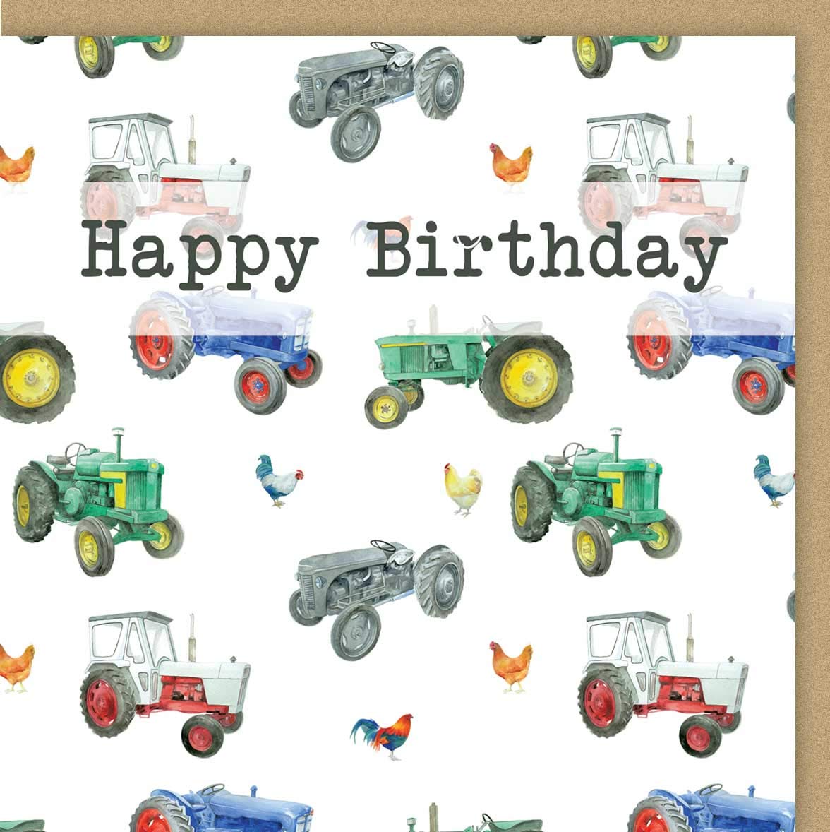 Tractor and chicken birthday card