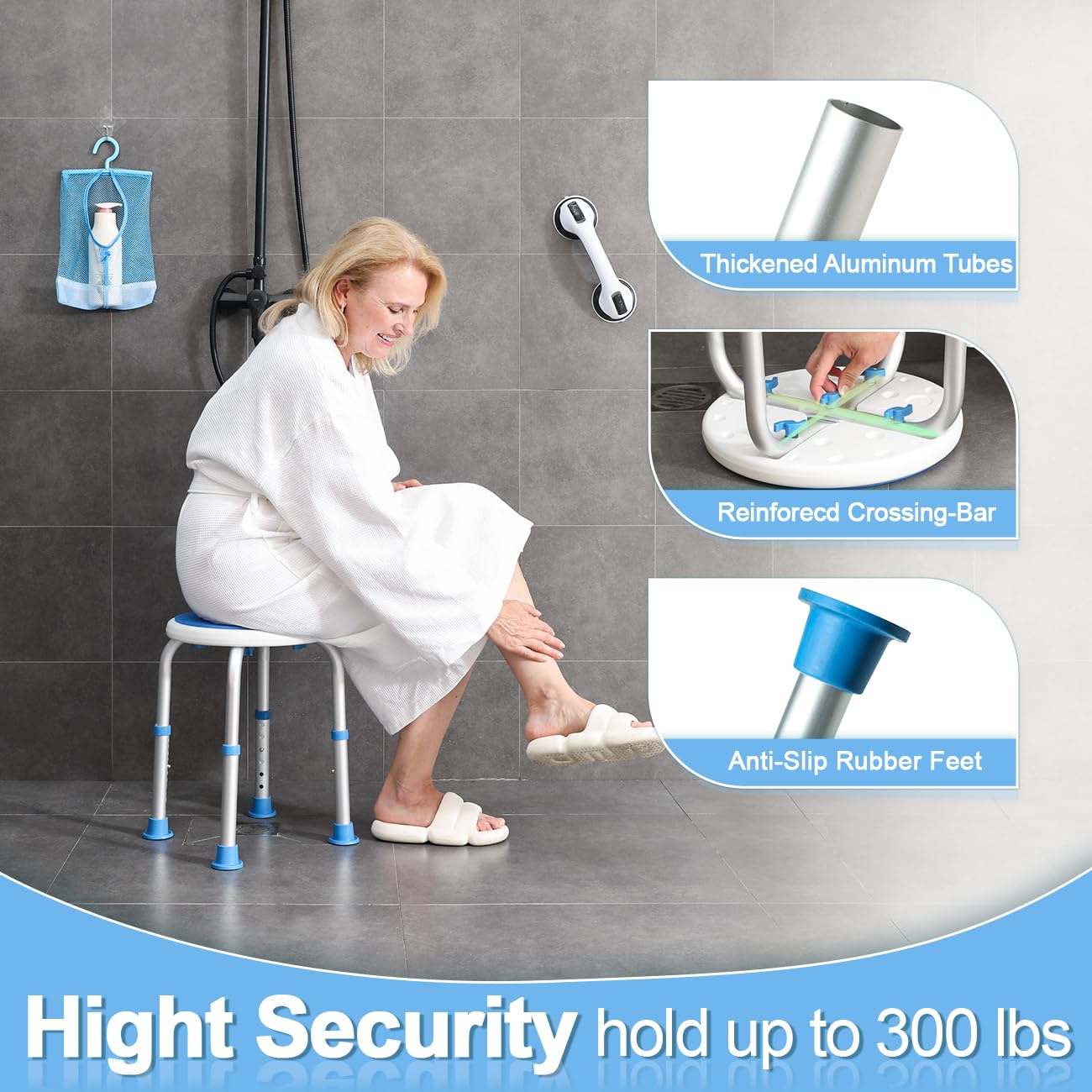 Adjustable Shower Chair for Inside Shower, HSA/FSA Eligible Round Shower Stool for Inside Bathtub, Tool-Free Shower Seat for Elderly/Senior/Disabled/Pregnant