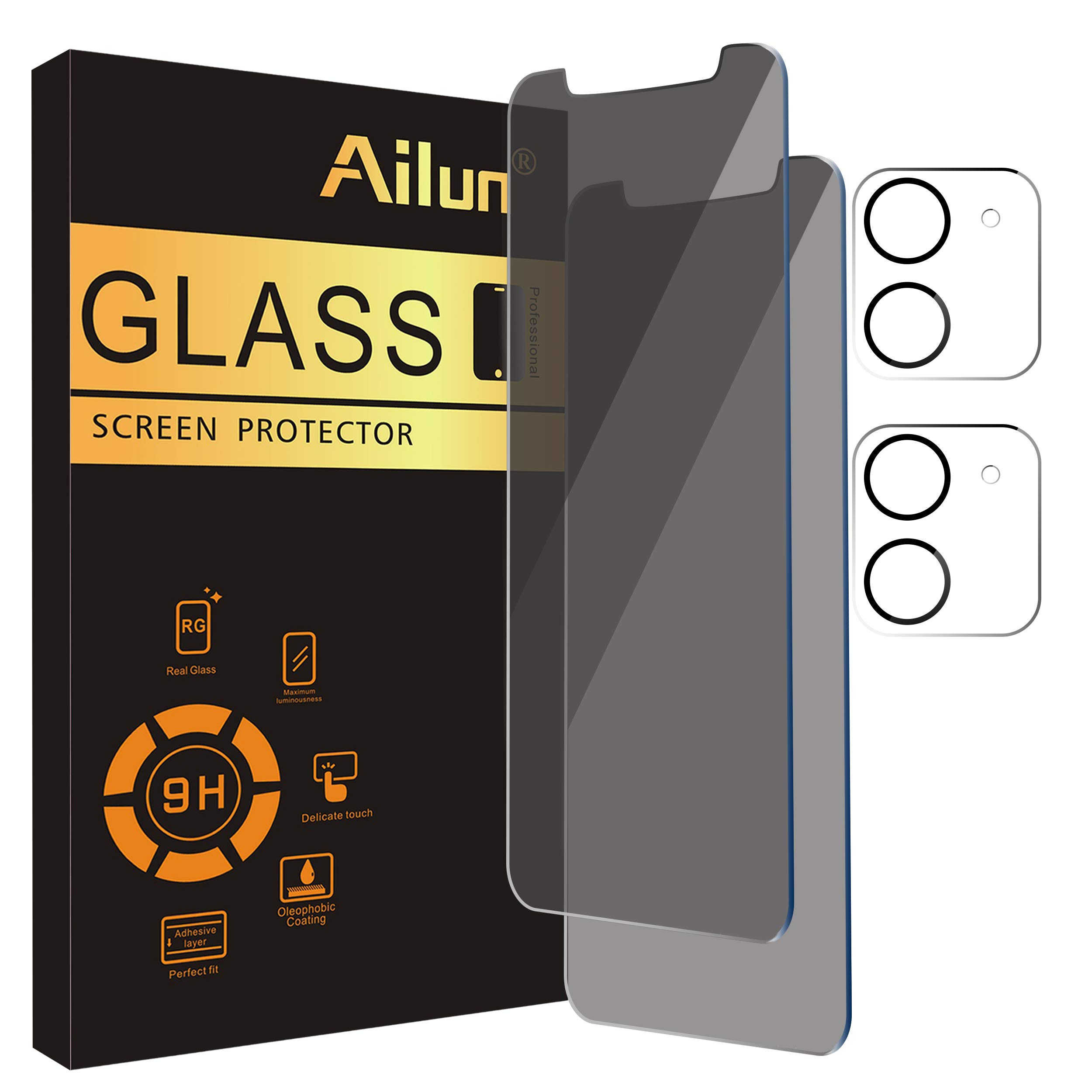 Photo 1 of Ailun 2Pack Privacy Screen Protector for iPhone 12 [6.1 inch] + 2 Pack Camera Lens Protector, Anti Spy Private Tempered Glass Film,[9H Hardness] - HD
