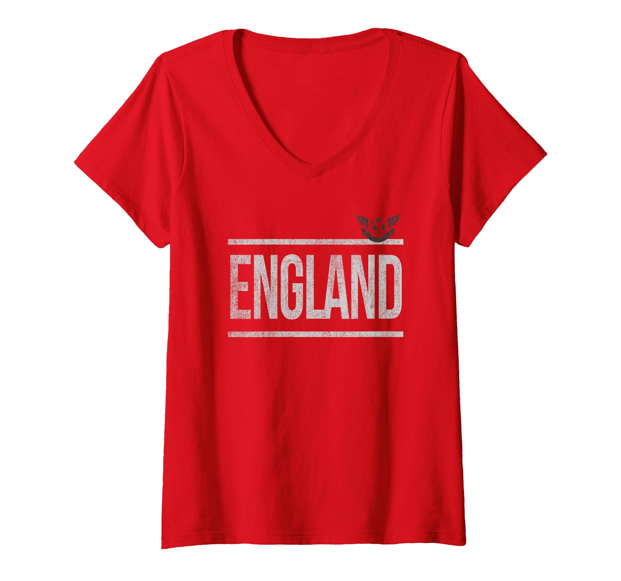 Womens England Bold Text Pocket Football V-Neck T-Shirt