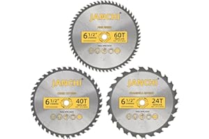 JANCHI 3Pack Combo 6-1/2 Inch 24T&40T&60T Woodworking Saw Blades with 5/8" Arbor, 0.06" Thin Kerf Alternating Top Bevel Tungsten Carbide Teeth Circular Saw Table Saw Blade, Ideal for Various Woods Cutting