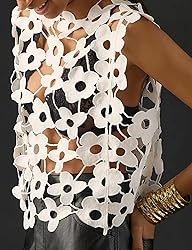 Yimoon Women's Hollow Out Floral Lace Vest