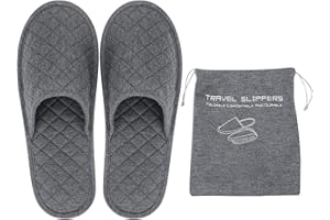 Ibluelover Portable Travel Spa Slippers Foldable Flat Closed Toe Home Shoes with Non-Slip Sole Spa Hotel Slippers Washable Guest Room Cotton Indoor House Shoes Business Trip Flight Footwear
