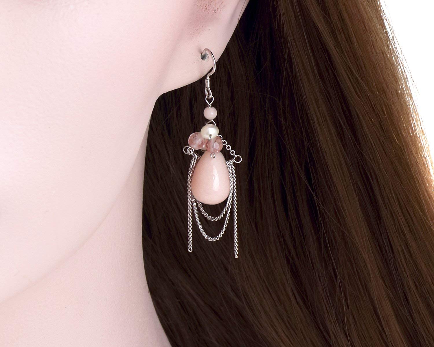 Baby Pink Jade Drop Earrings,Pearls gemstone Dangle