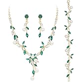 Oriamour Rhinestone Wedding Jewelry Sets for Bridal Women Crystal Necklace Bracelet Earrings Set Prom Jewelry Set for Brides