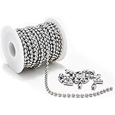 30 Feet – 4.5mm Ball Chain with 20 Connectors, Stainless Steel Roll for Dog Tags, Jewelry Making, Keychains, Fan Pulls, DIY Crafts