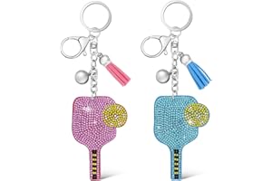 KALLORY 2pcs Rhinestone Decorative Pickleball Keychains, Light Blue and Pink Paddle Charms for Women,