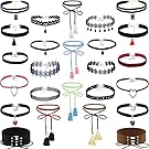 25 Pieces Choker Necklace For Women, Colorful Velvet Tattoo Lace Pendant Necklace Set (Type 1)