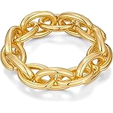 ENSKEFEN Chunky Stretch Bangles Bracelets for Women Trendy Wide Elastic Gold Bracelet Flexible Link Chain Bracelets