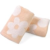 Jacquotha Floral Hand Towels for Bathroom - 2 Pack Cotton Face Towels 13" x 28", Soft Decorative with Cute Daisy Prints for Guest Room, Kitchen Decor, Pale Peach