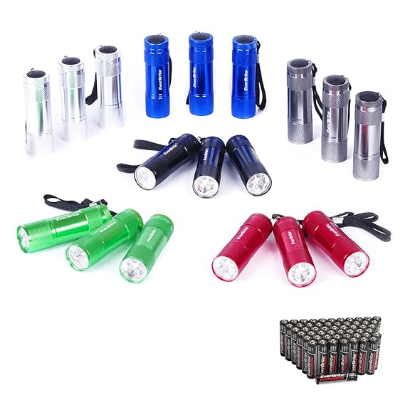 EverBrite 18er Mini Aluminium LED Taschenlampe Set mit Umhängeband