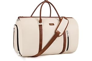 TIBES Convertible Garment Duffle Bags for Travel - Carry On Garment Bags With Toiletry Bag, Large Weekender Bags for Women Men 2 in 1 Hanging Suitcase Suit Travel Duffel (Off White)