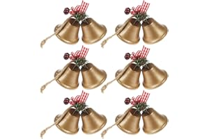 Tinsow 6 Pcs Red Christmas Bells, Tree Hanging Ornament Metal Jingle Bells for Christmas Holiday Decoration (6, Gold)