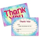 FQPJA Tie Dye Thank You Card, Colorful Postcards For Kids, Fill In The Blank Birthday Greeting Cards, 20 Pack Thank You Notes With Envelopes, Baby Shower Party Decorations Supplies -A12